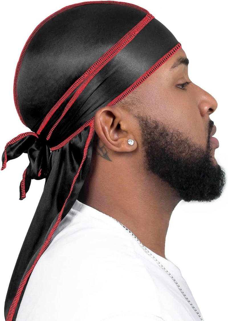 ForceWave 4PCS Silky Durags for Men Women 360 Waves with 1 Wave Cap, Silky Satin Durag Extra Long Tails - Image 3